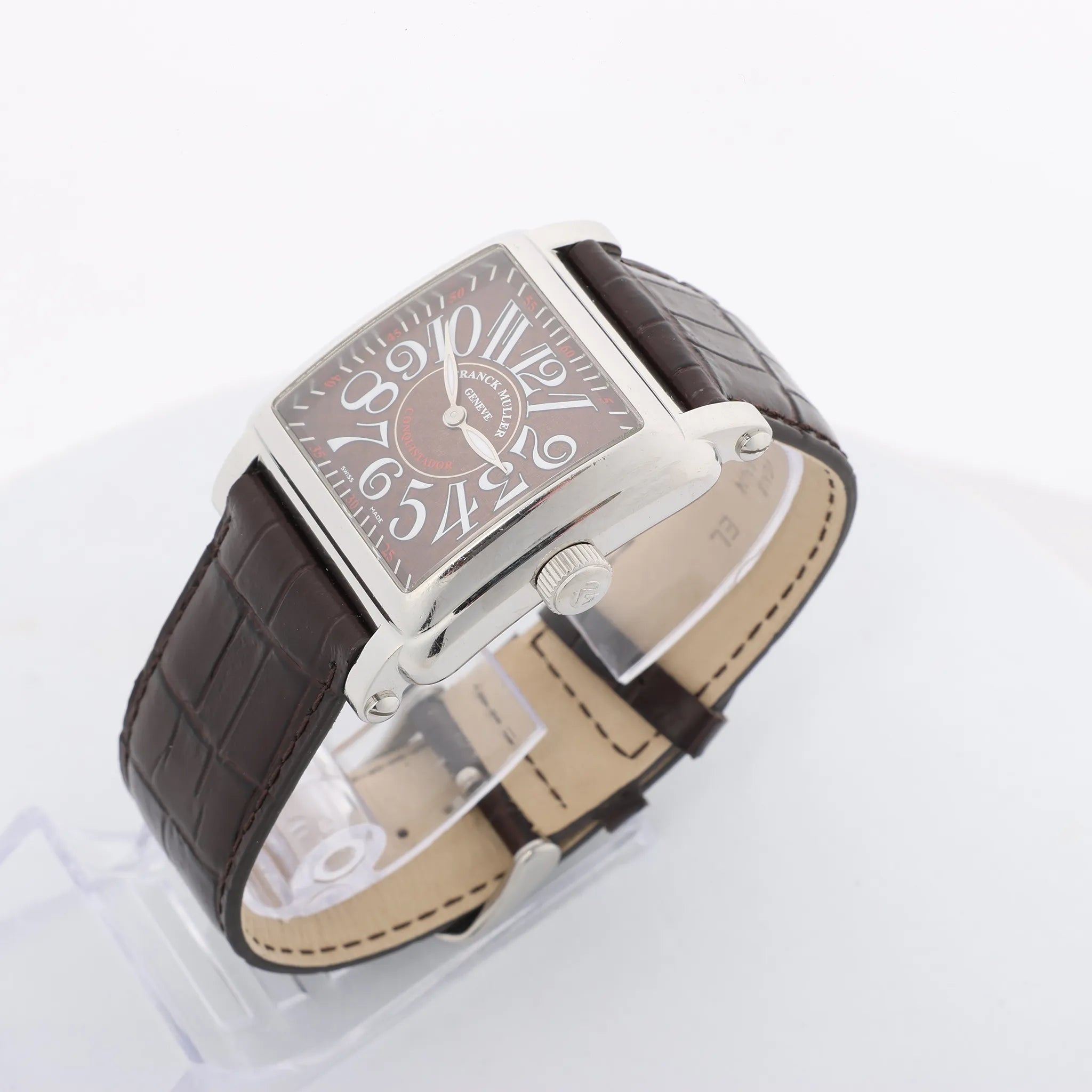 Franck Muller Conquistador 10002MQZ #10 Leather x SS QZ Watch with Brown Dial