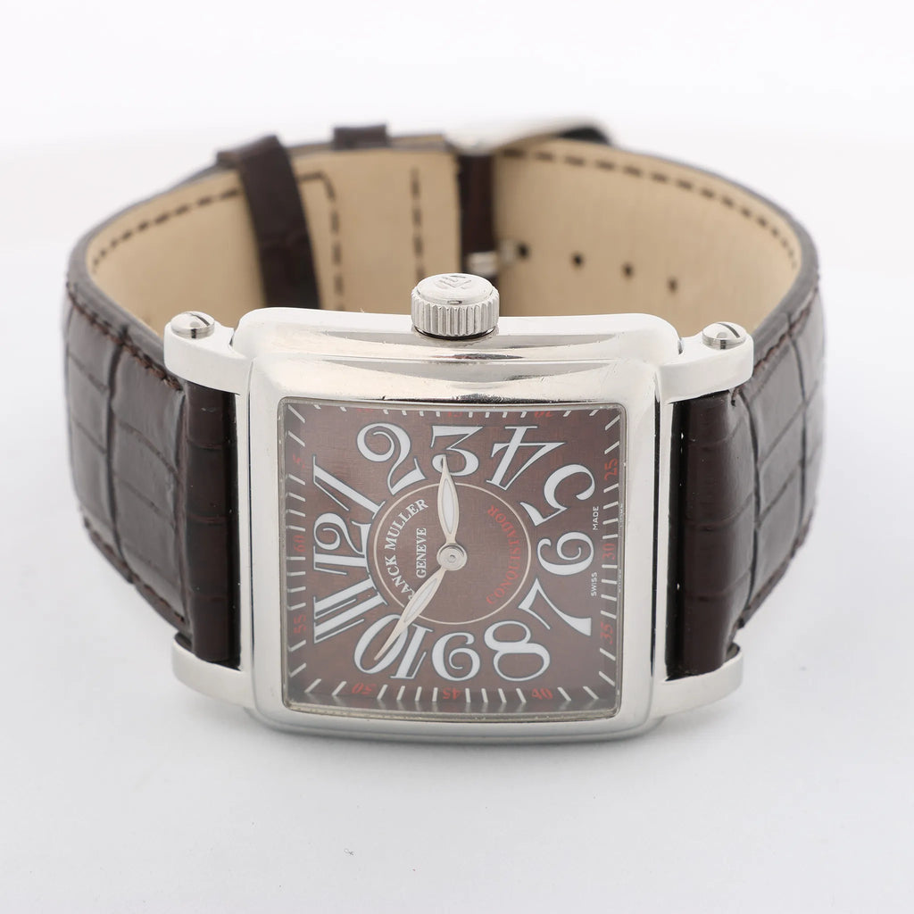 Franck Muller Conquistador 10002MQZ #10 Leather x SS QZ Watch with Brown Dial