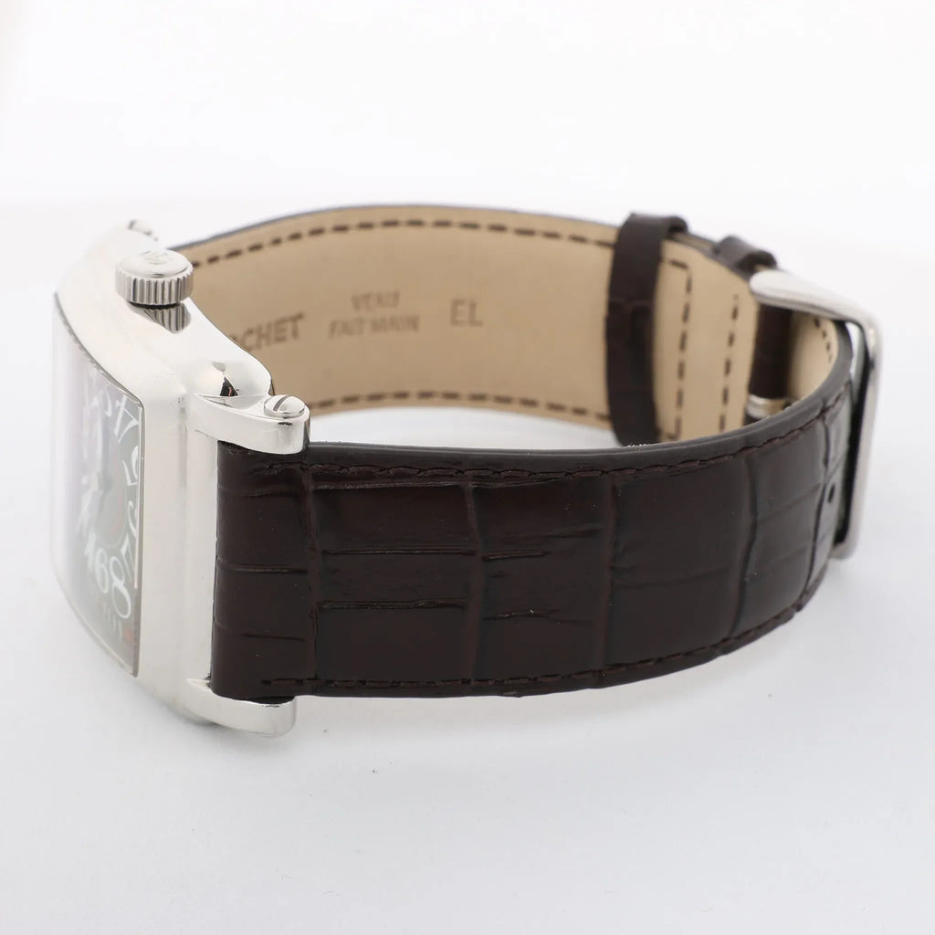 Franck Muller Conquistador 10002MQZ #10 Leather x SS QZ Watch with Brown Dial