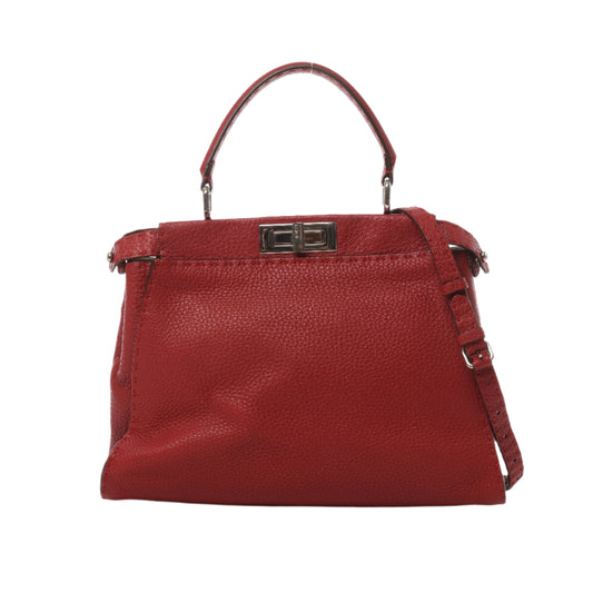 Fendi Peekaboo Regular Selleria Leather 2way Handbag in Red 8BN226