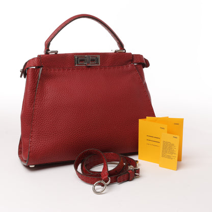 Fendi Peekaboo Regular Selleria Leather 2way Handbag in Red 8BN226