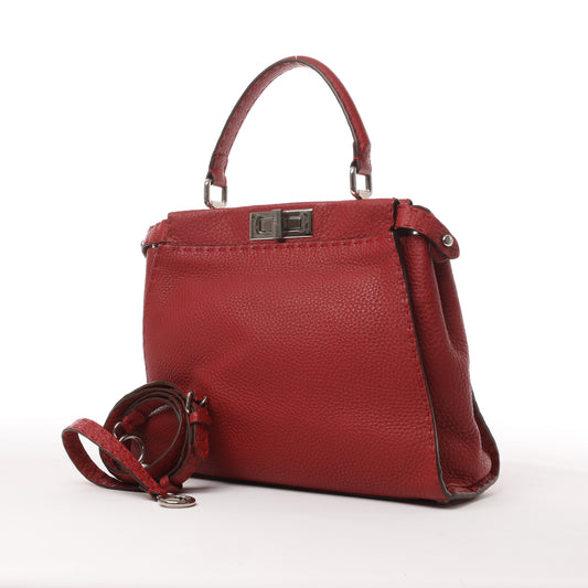 Fendi Peekaboo Regular Selleria Leather 2way Handbag in Red 8BN226