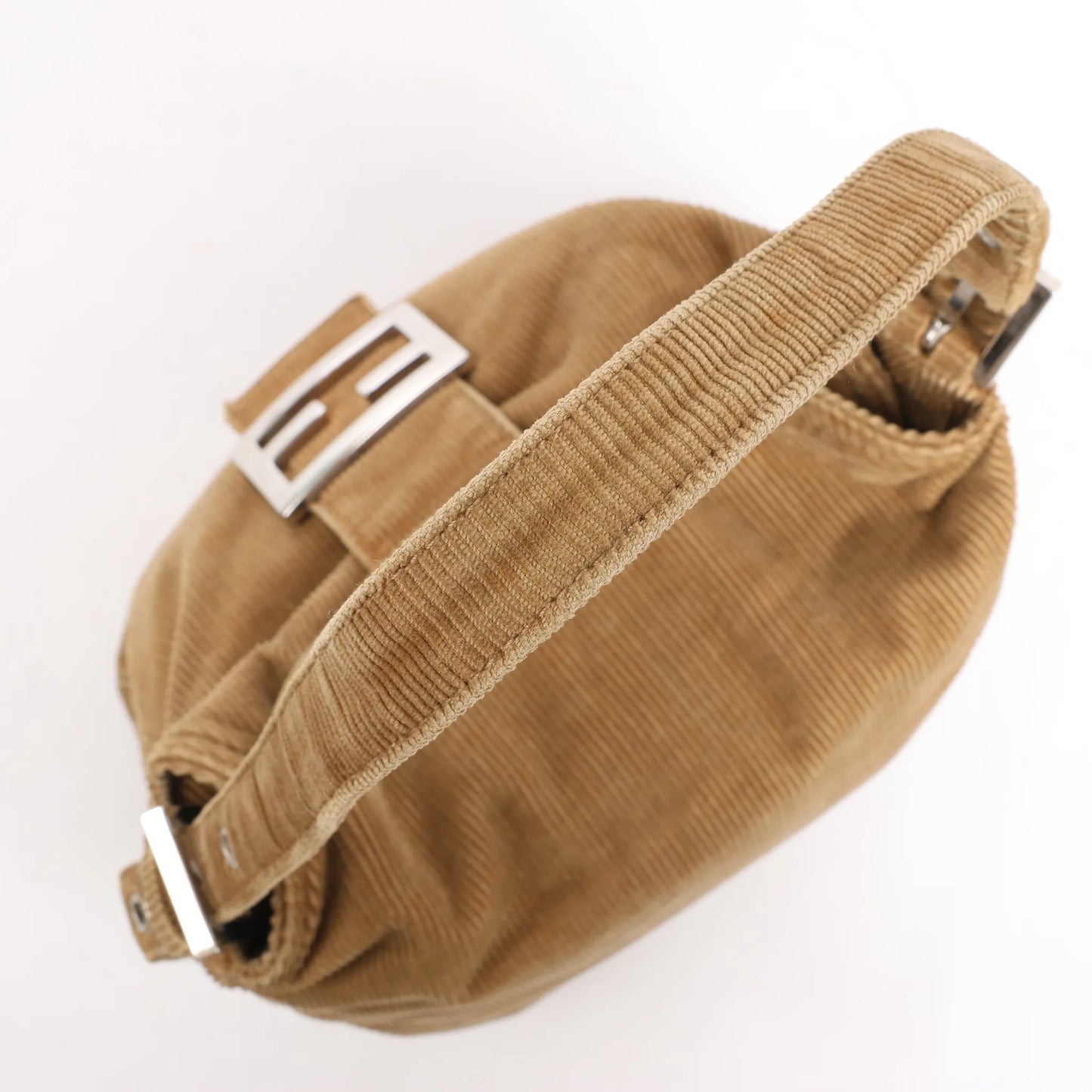 FENDI Corduroy Double Flap Baguette Shoulder Bag in Camel 26426