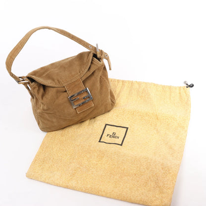 FENDI Corduroy Double Flap Baguette Shoulder Bag in Camel 26426