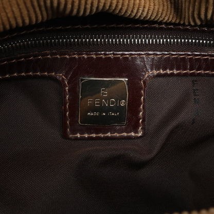 FENDI Corduroy Double Flap Baguette Shoulder Bag in Camel 26426