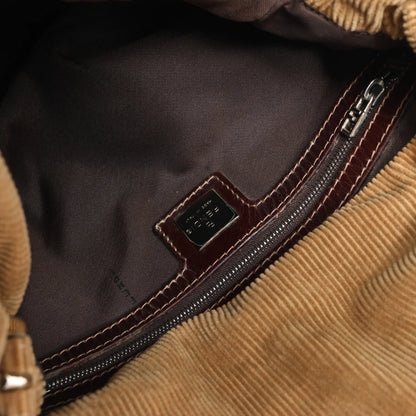 FENDI Corduroy Double Flap Baguette Shoulder Bag in Camel 26426