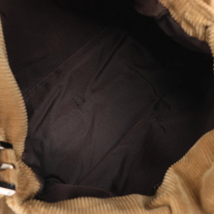 FENDI Corduroy Double Flap Baguette Shoulder Bag in Camel 26426