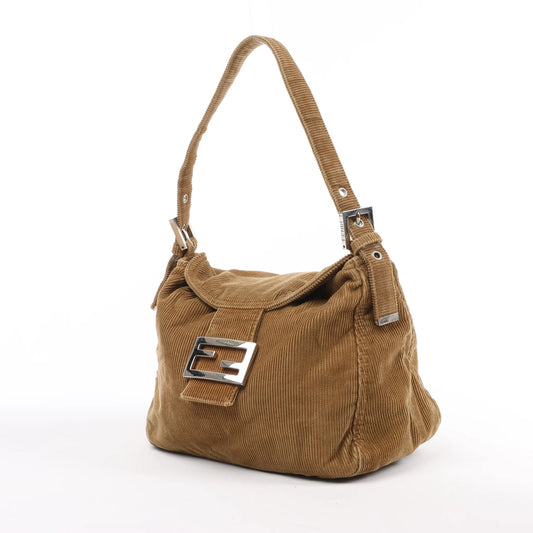 FENDI Corduroy Double Flap Baguette Shoulder Bag in Camel 26426