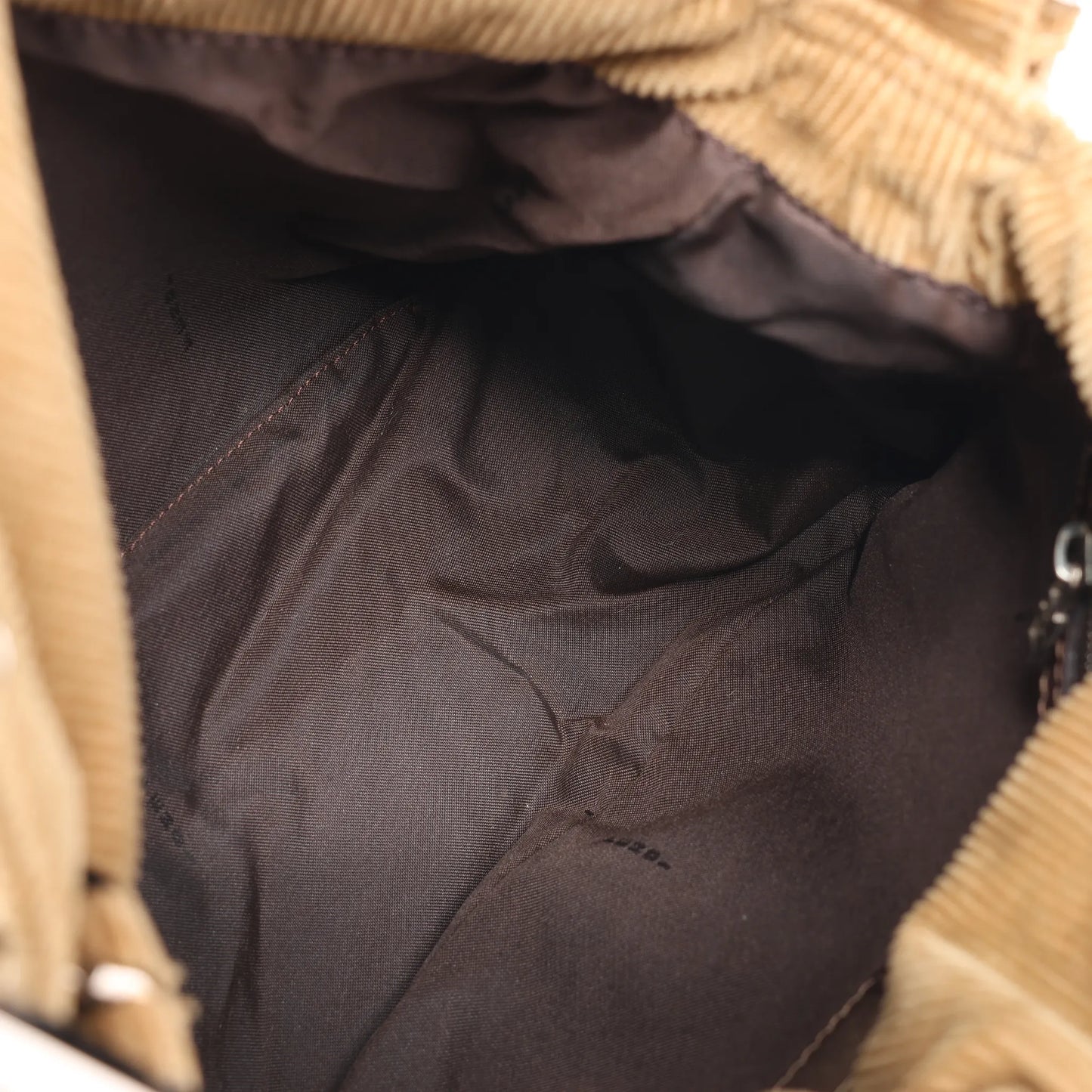 FENDI Corduroy Double Flap Baguette Shoulder Bag in Camel 26426