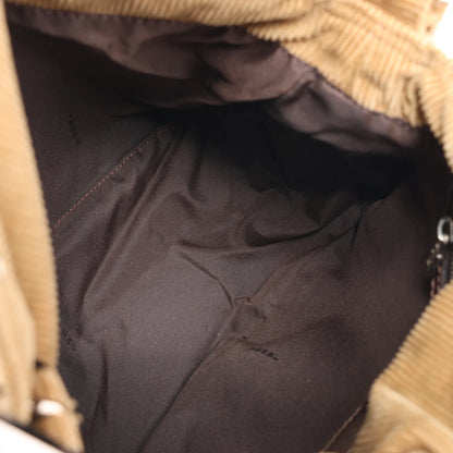 FENDI Corduroy Double Flap Baguette Shoulder Bag in Camel 26426