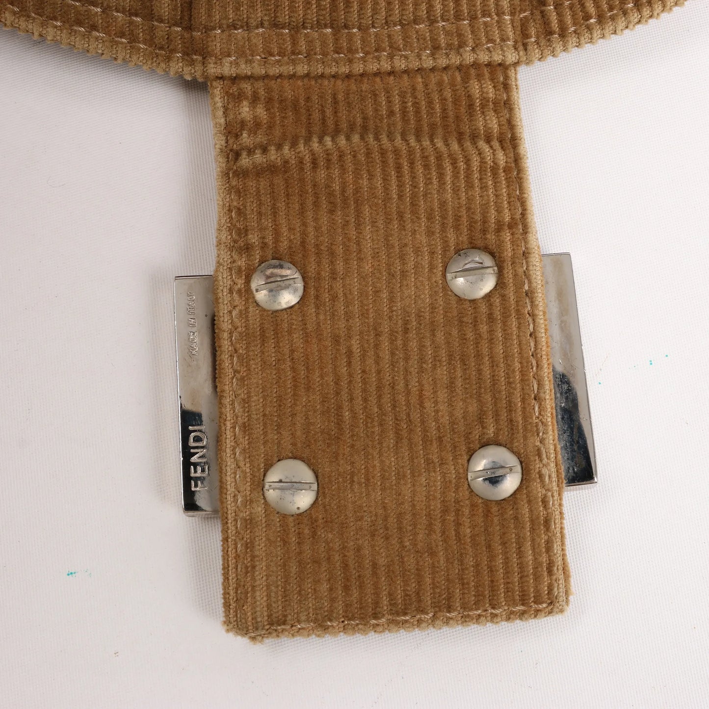 FENDI Corduroy Double Flap Baguette Shoulder Bag in Camel 26426