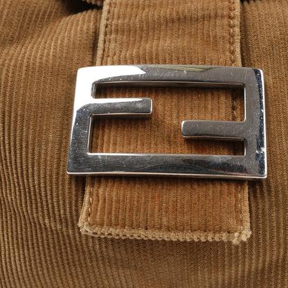 FENDI Corduroy Double Flap Baguette Shoulder Bag in Camel 26426