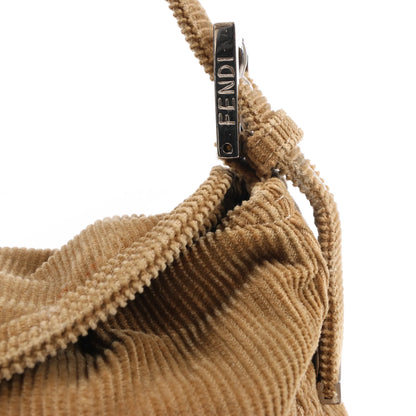 FENDI Corduroy Double Flap Baguette Shoulder Bag in Camel 26426