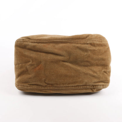 FENDI Corduroy Double Flap Baguette Shoulder Bag in Camel 26426