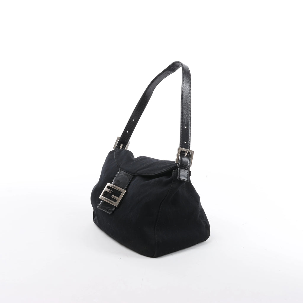 Fendi Mama Baguette Neoprene/Jersey x Leather Shoulder Bag in Black 26426