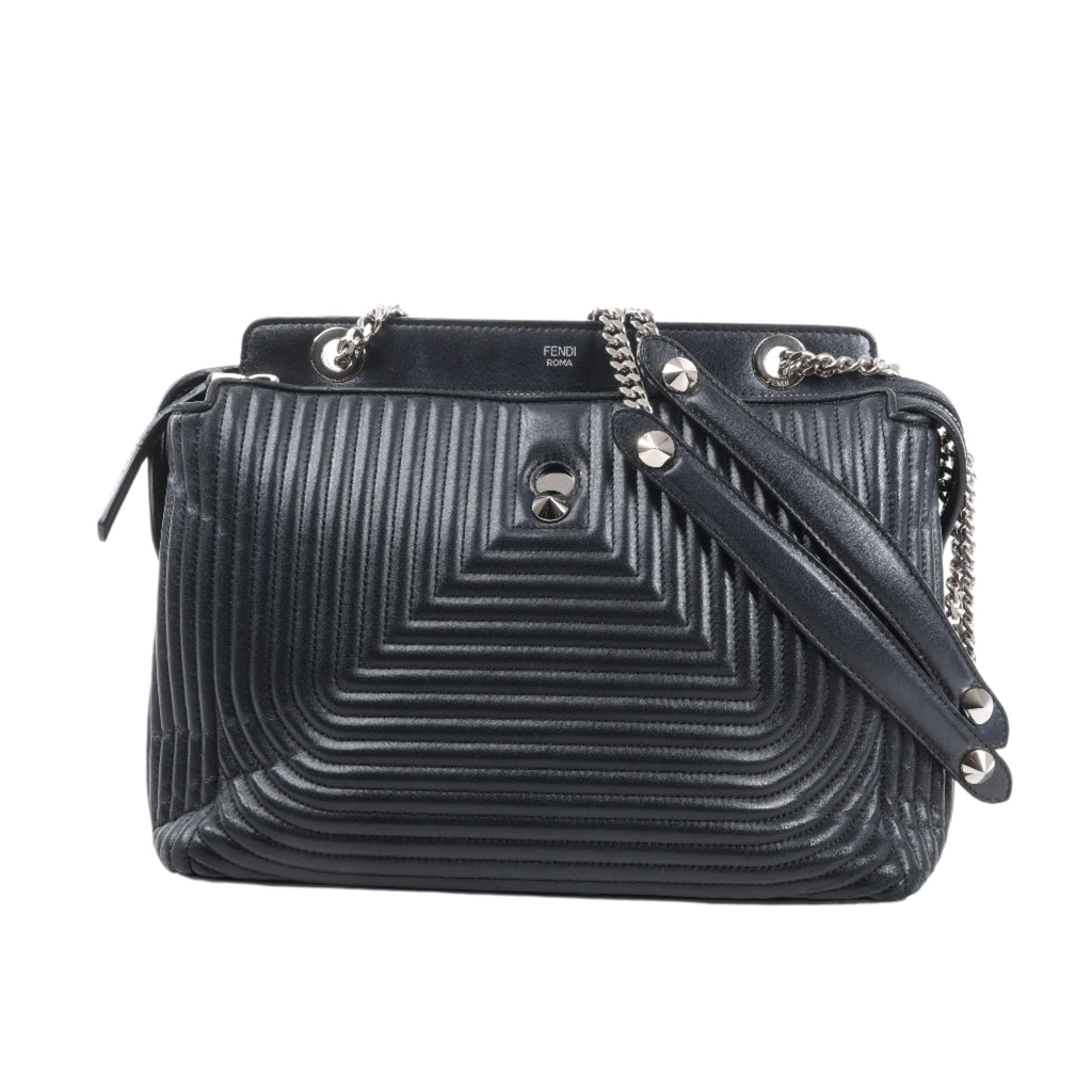 Fendi Dotcom Leather Chain Semi Shoulder Bag in Black