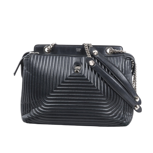 Sac semi-épaule Fendi Dotcom en cuir noir avec chaîne