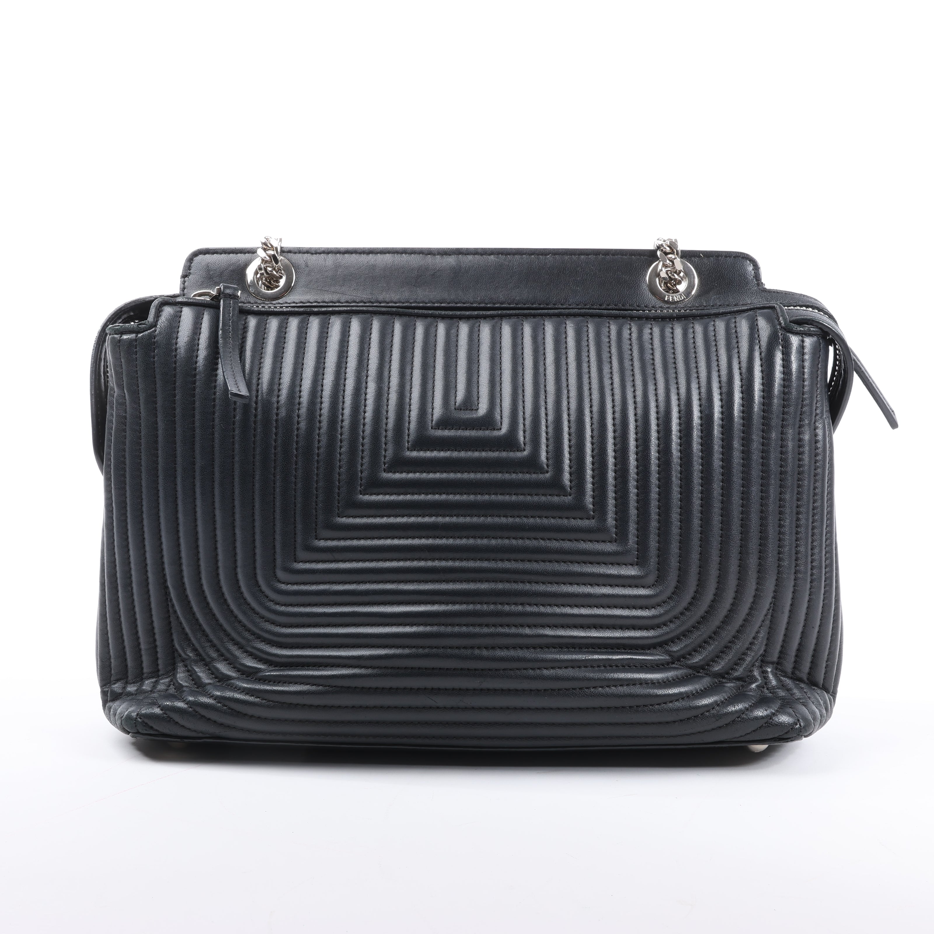 Fendi Dotcom Leather Chain Semi Shoulder Bag in Black