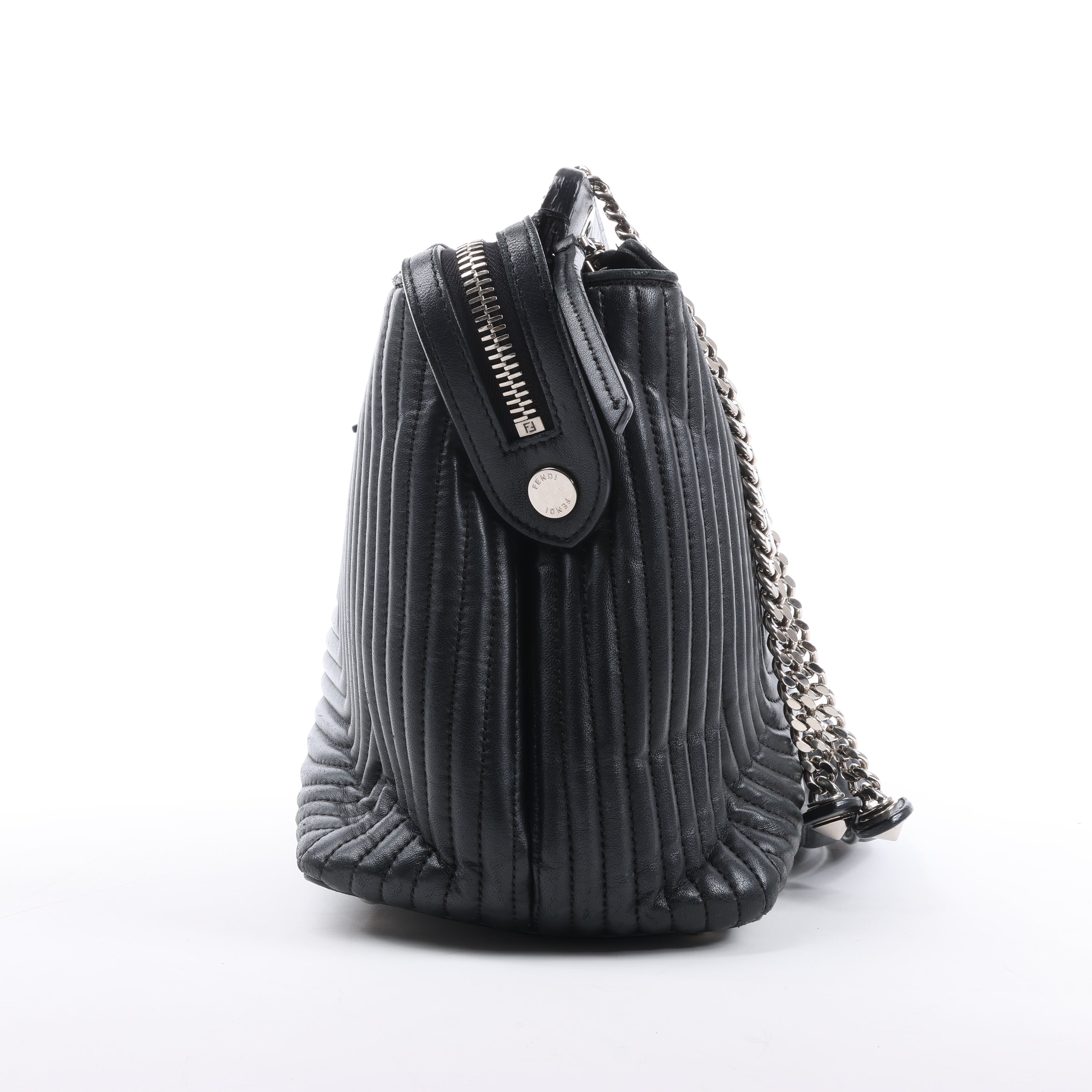 Fendi Dotcom Leather Chain Semi Shoulder Bag in Black