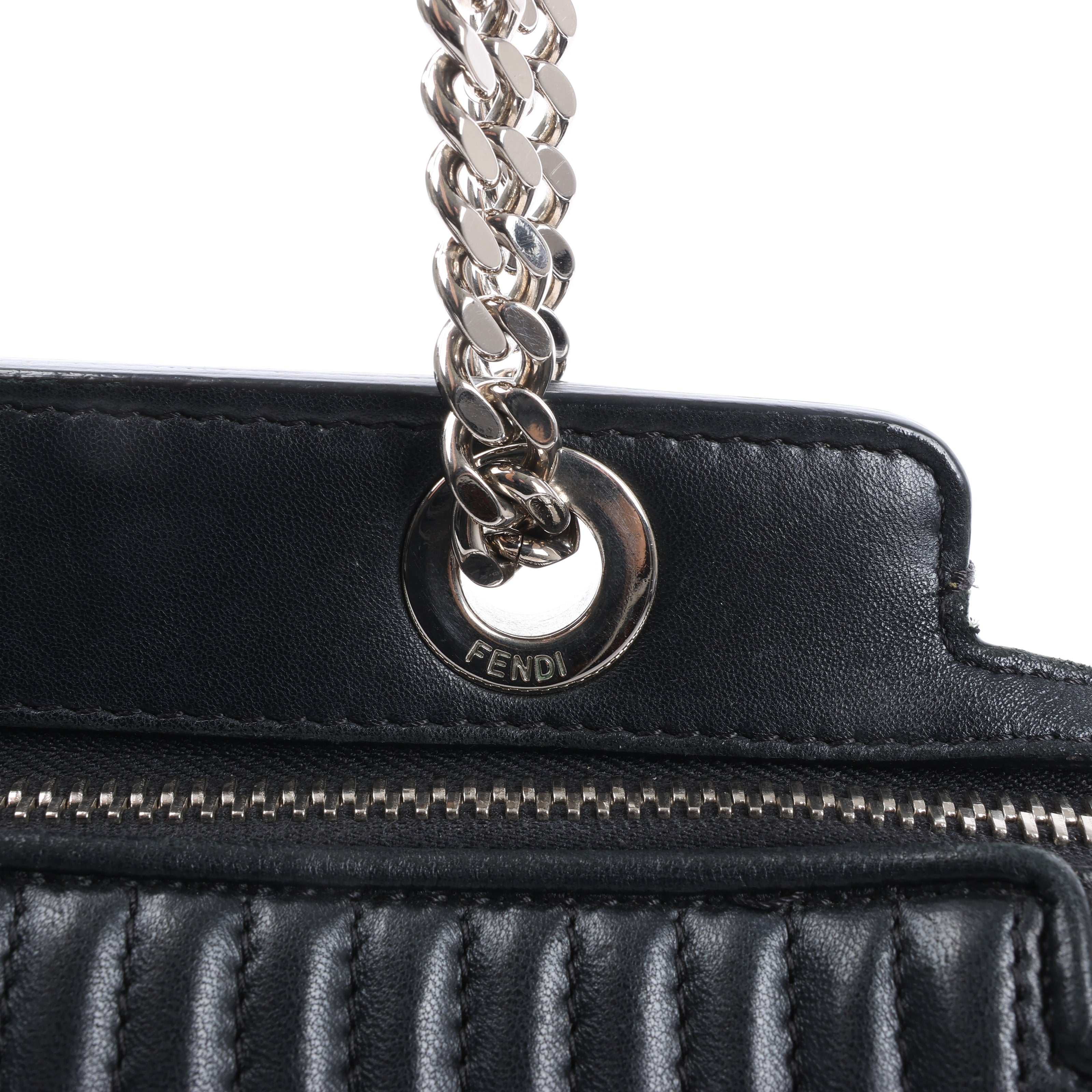 Fendi Dotcom Leather Chain Semi Shoulder Bag in Black