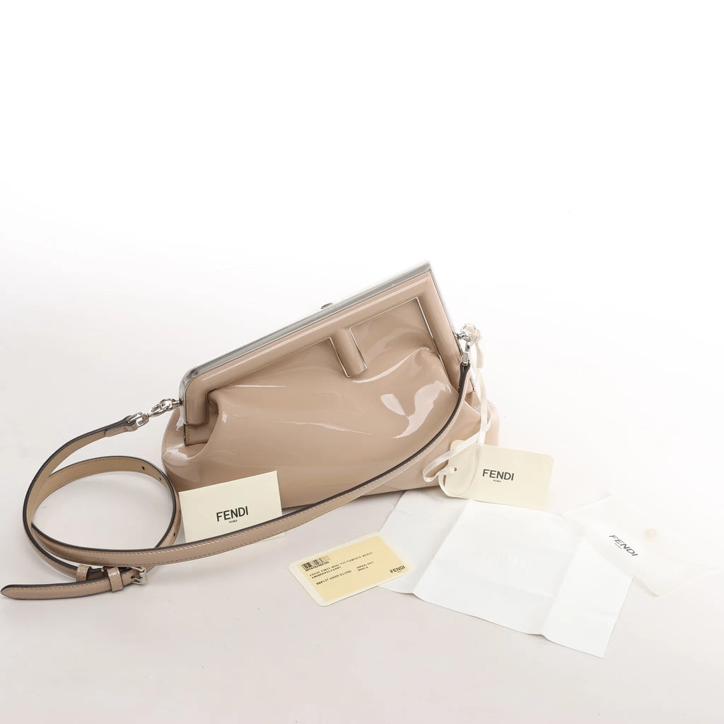 FENDI First Patent Leather Crossbody bag in Beige 8BP137