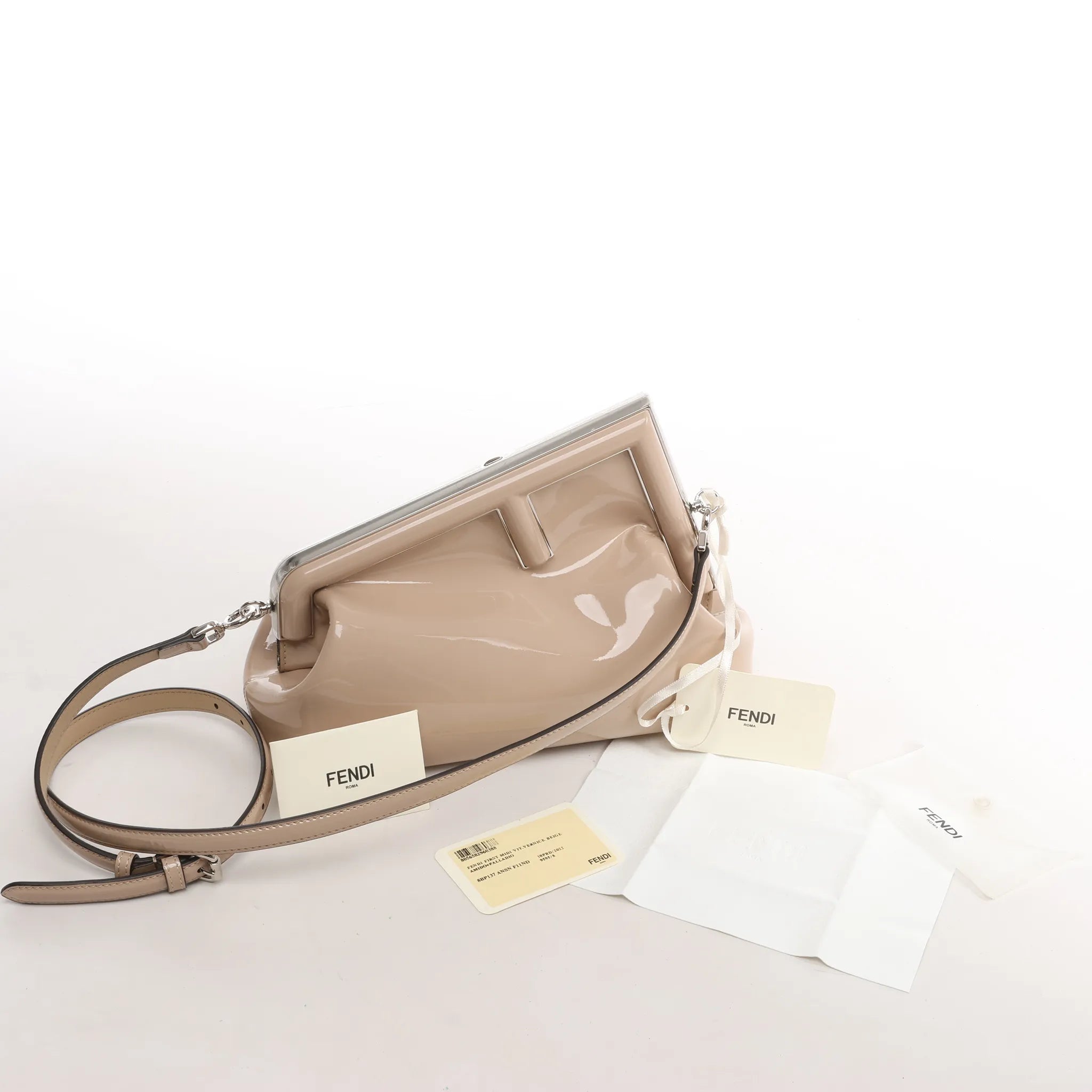 FENDI First Patent Leather Crossbody bag in Beige 8BP137