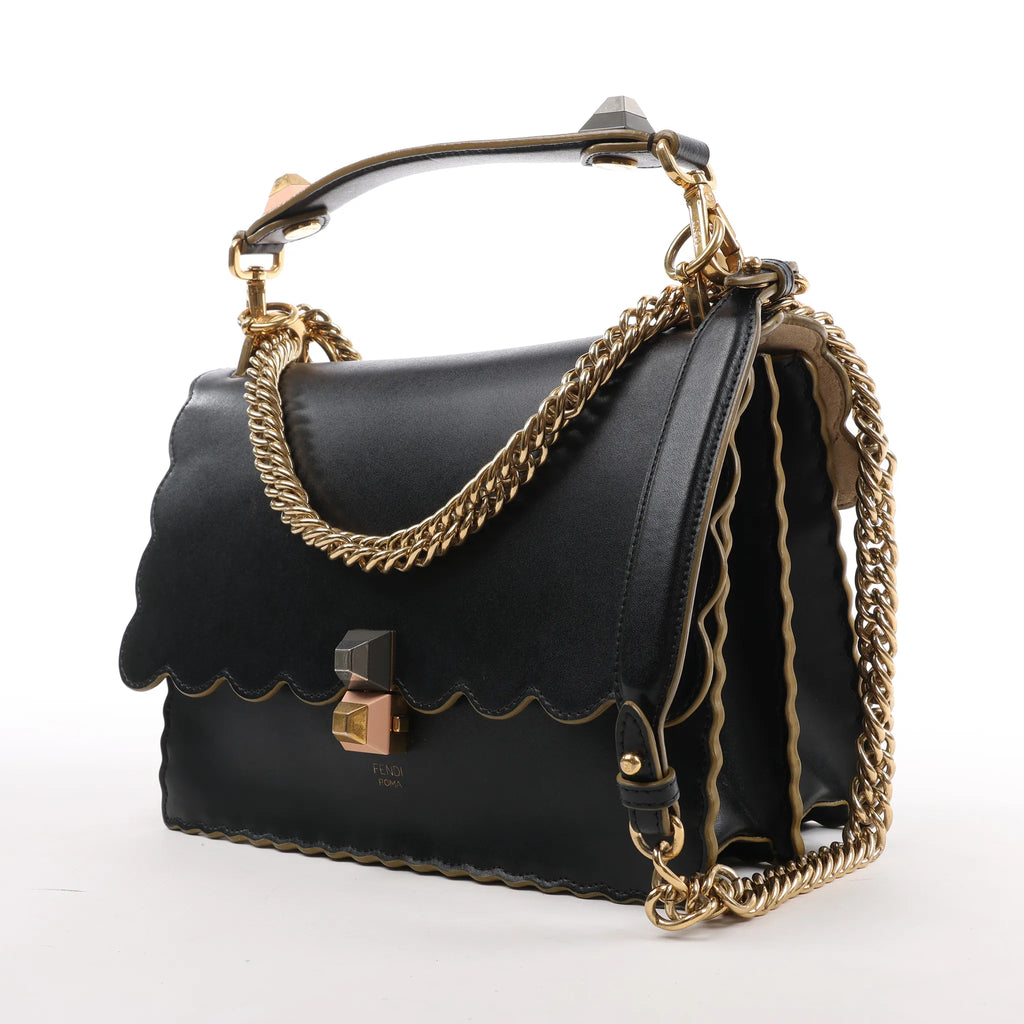 FENDI Kan I Leather 2Way Handbag in Black 8BT283