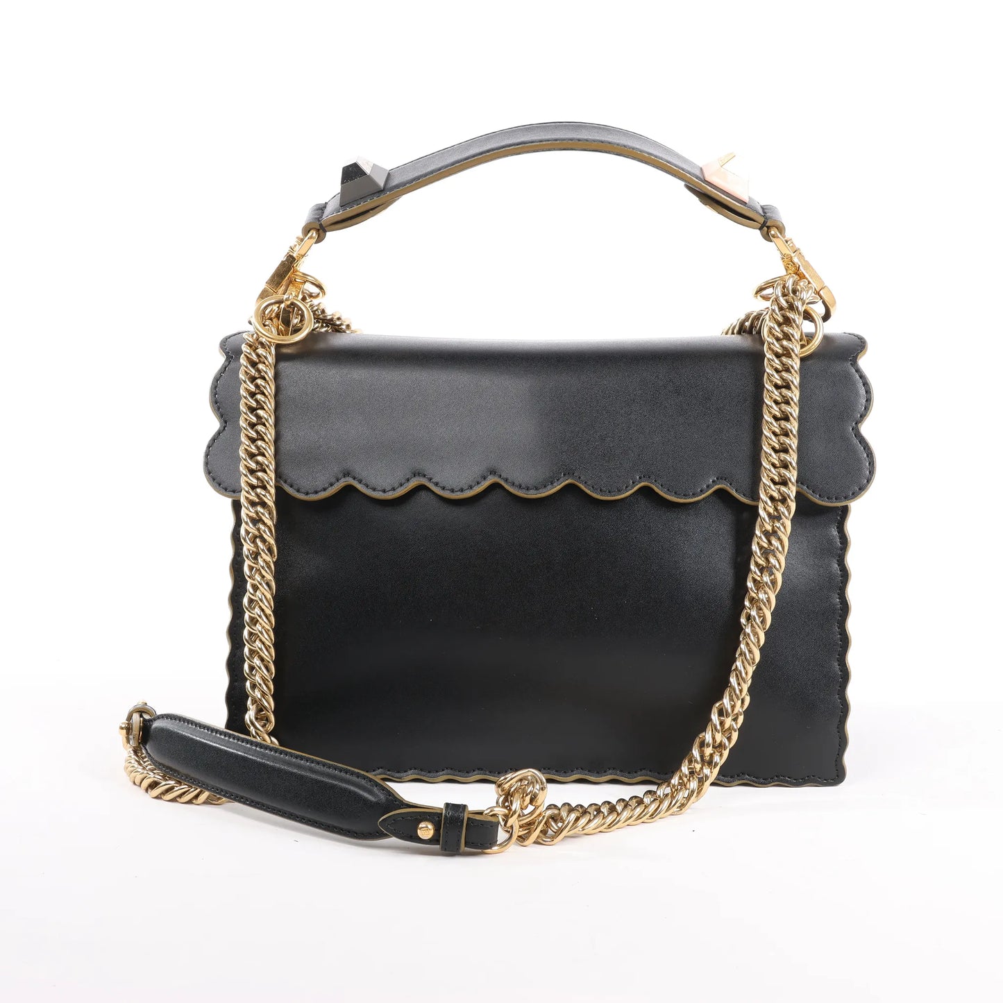 FENDI Kan I Leather 2Way Handbag in Black 8BT283