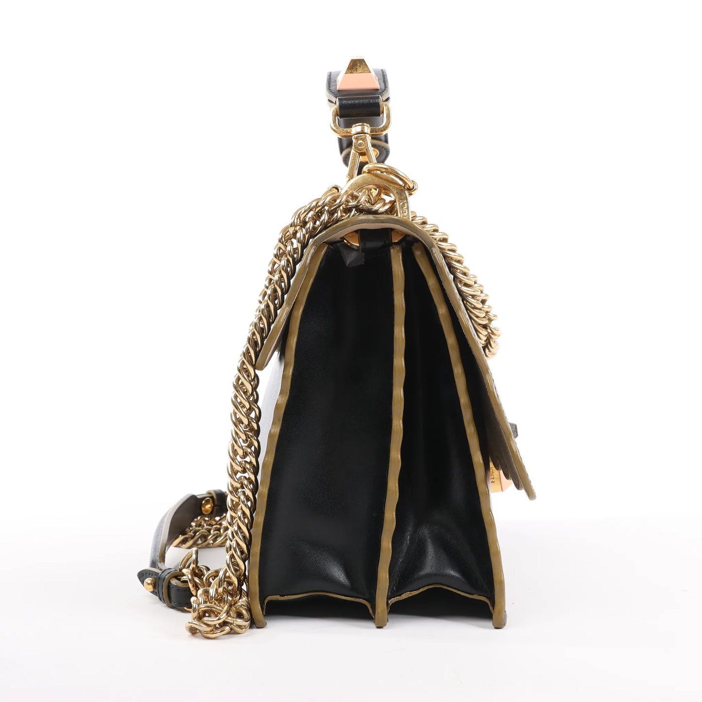 FENDI Kan I Leather 2Way Handbag in Black 8BT283