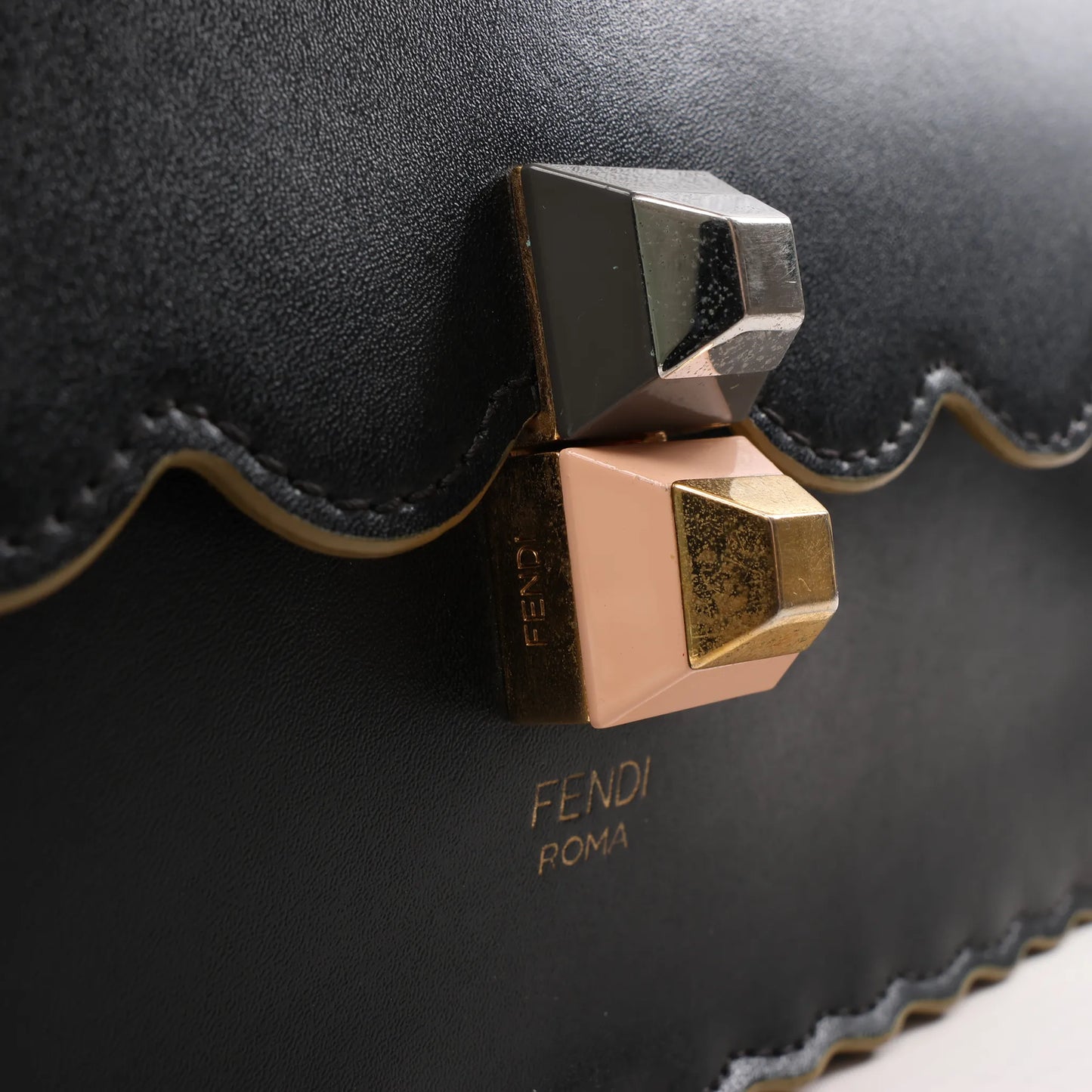 FENDI Kan I Leather 2Way Handbag in Black 8BT283