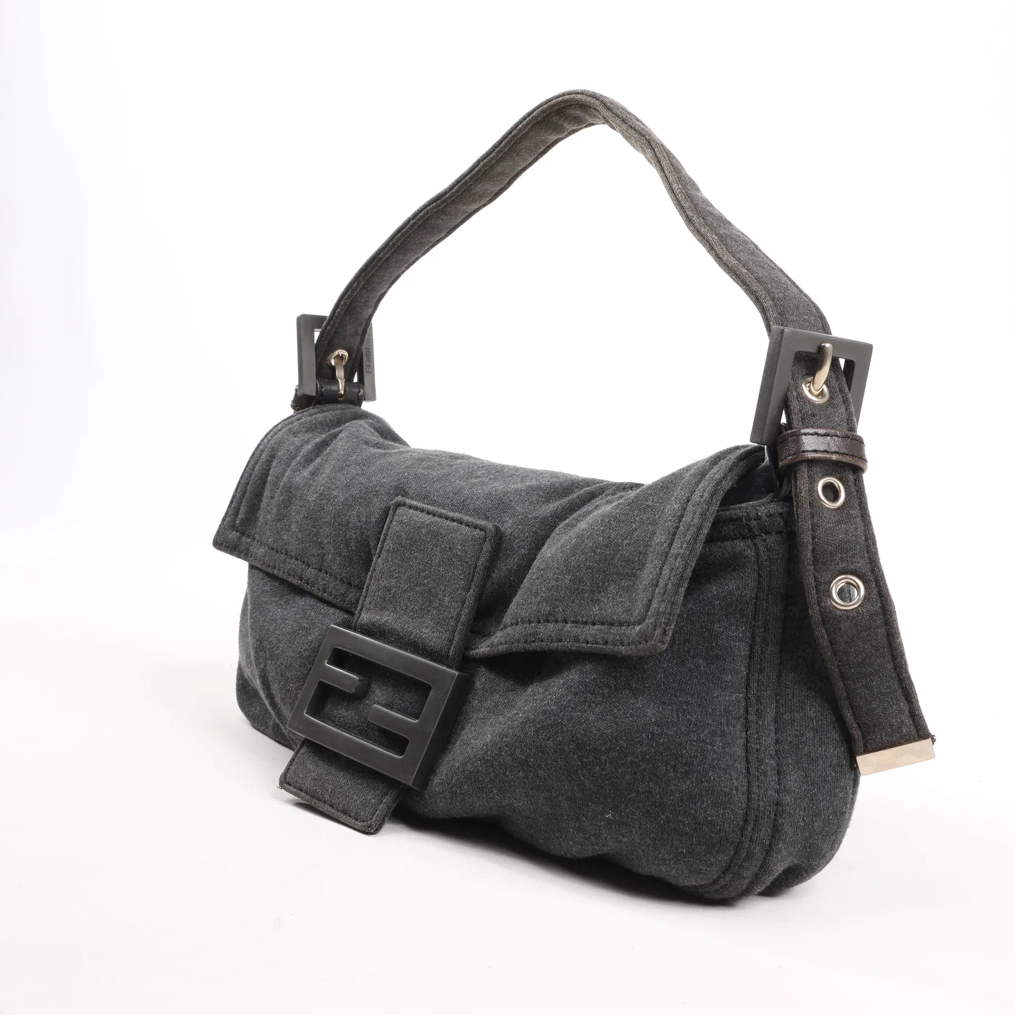 FENDI Baguette Cotton Shoulder bag in Gray 26424