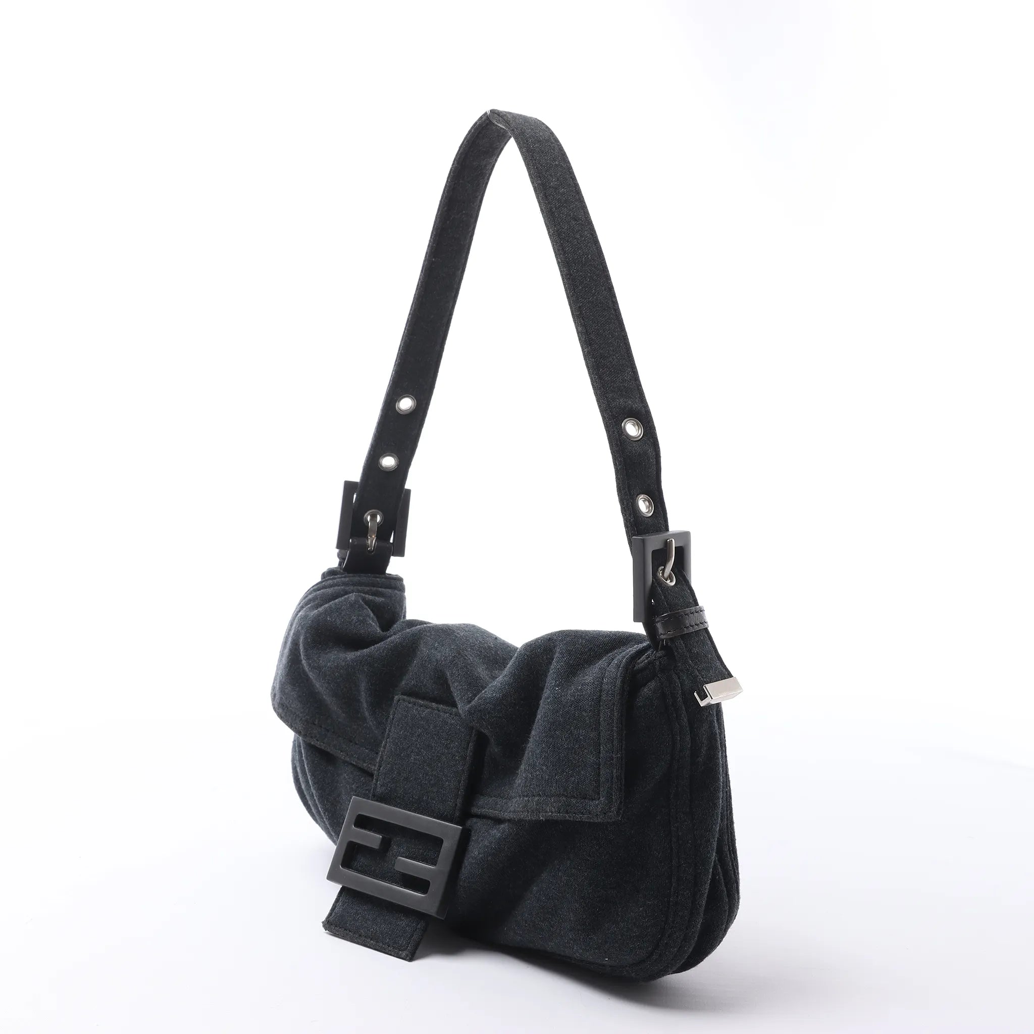FENDI Baguette Cotton Shoulder bag in Gray