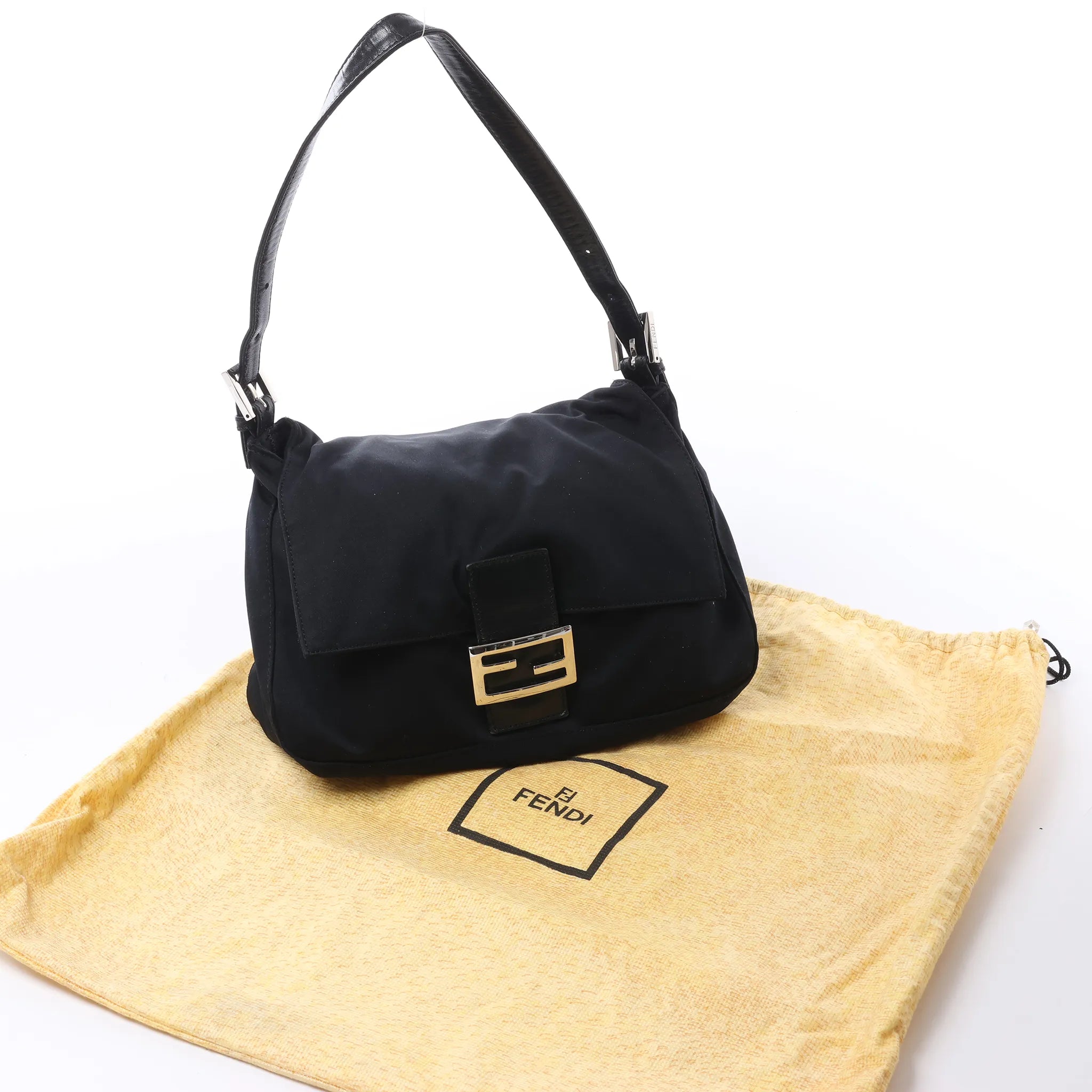 FENDI Mamma Baguette Jersey & Leather Shoulder bag in Black