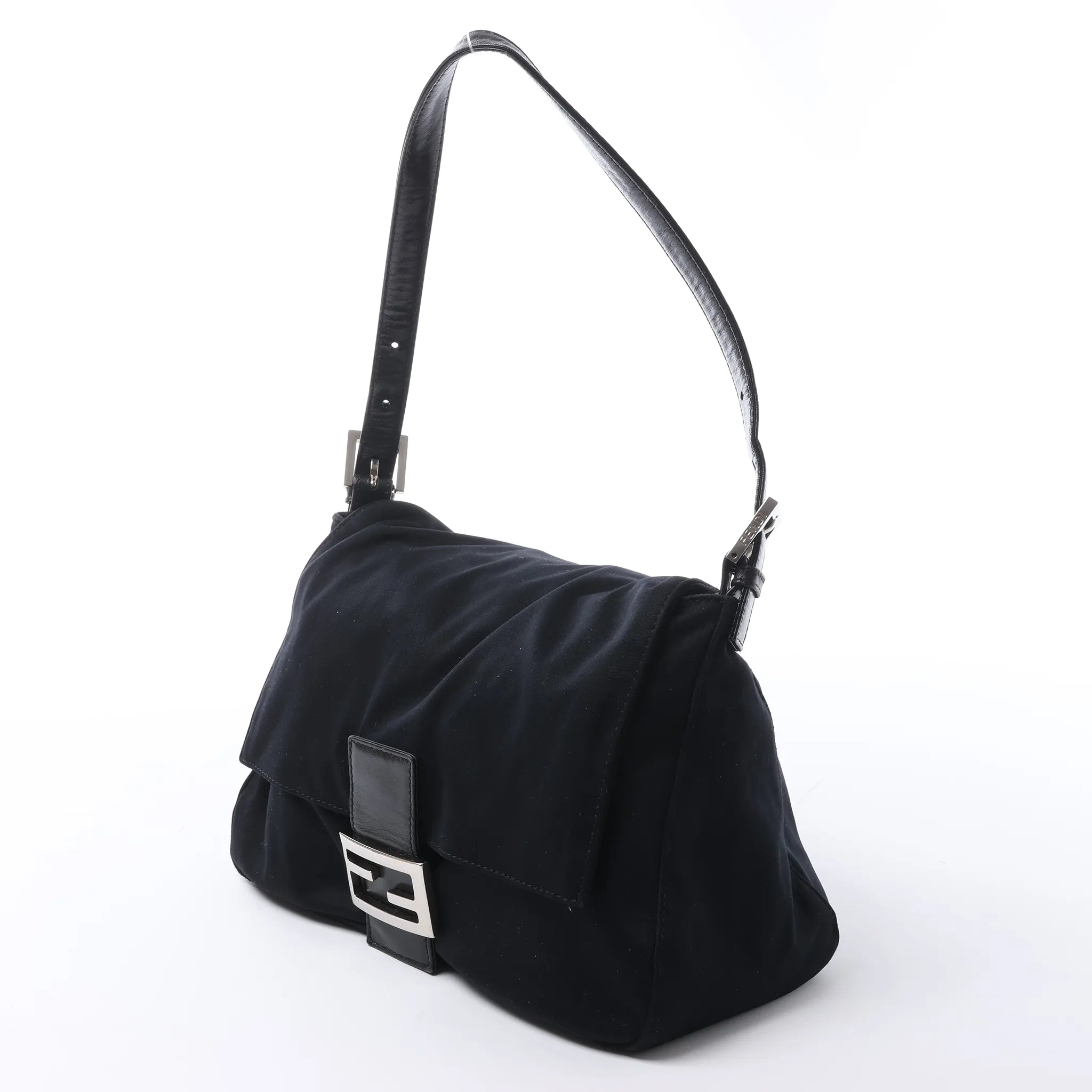 FENDI Mamma Baguette Jersey & Leather Shoulder bag in Black