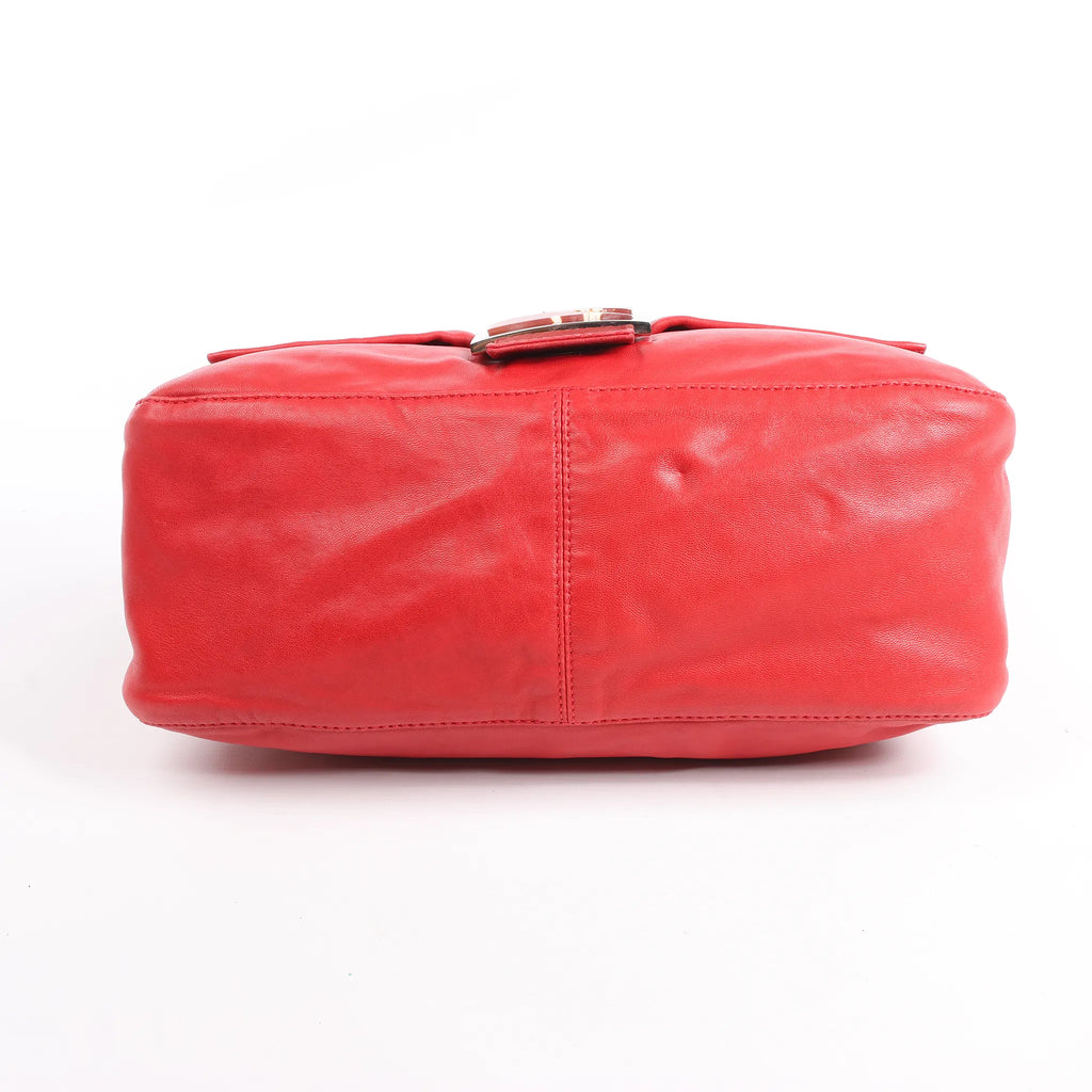 FENDI Mamma Baguette Leather Shoulder bag in Red 26325