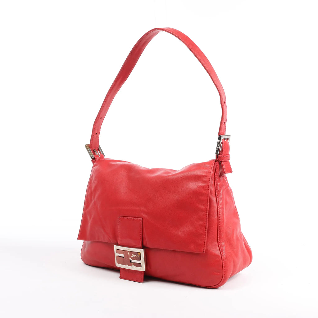 FENDI Mamma Baguette Leather Shoulder bag in Red 26325