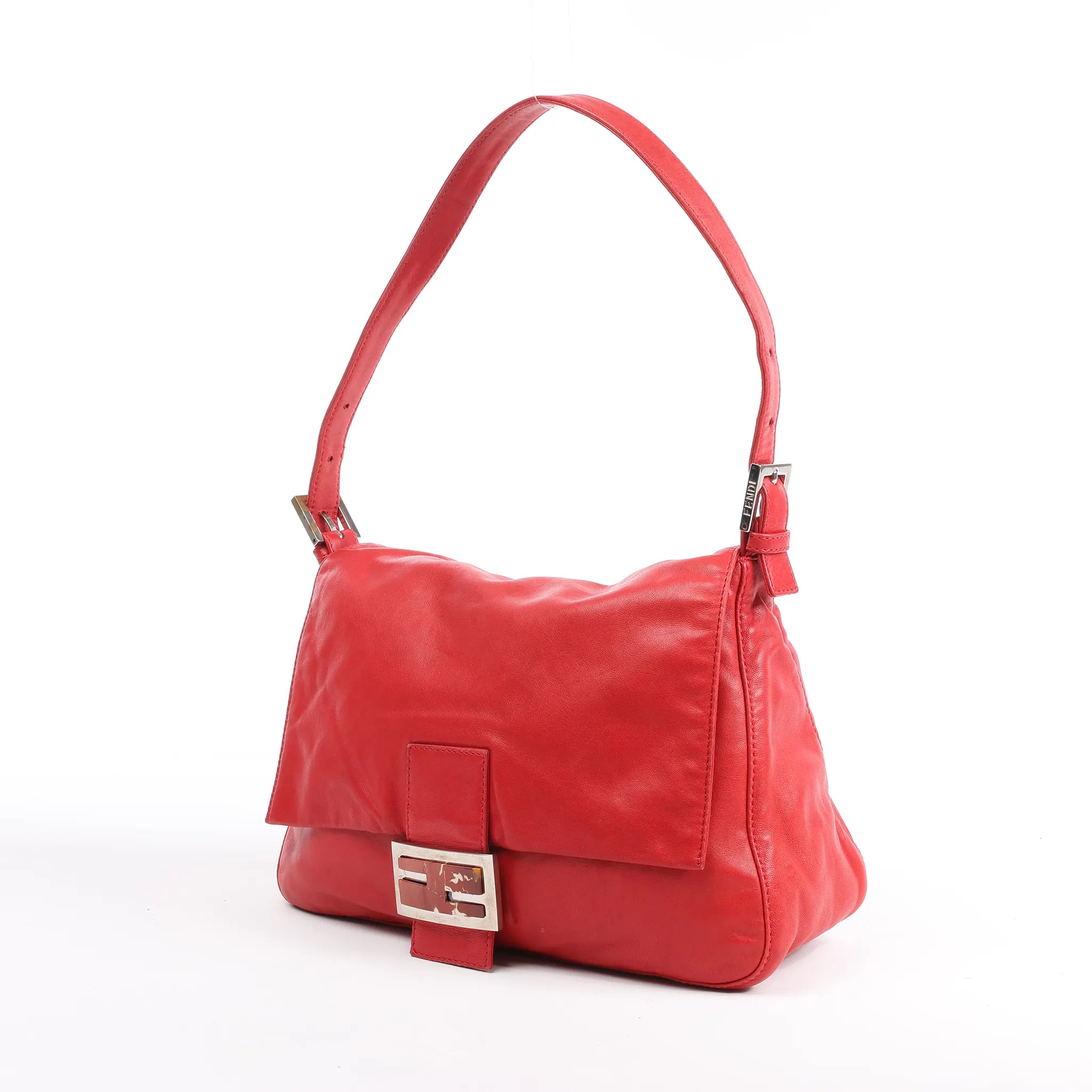 FENDI Mamma Baguette Leather Shoulder bag in Red 26325