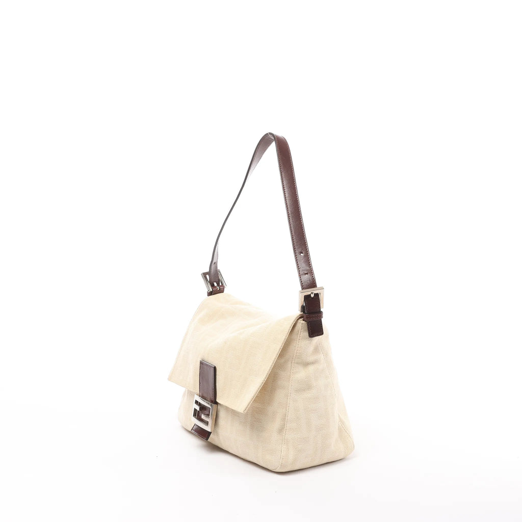 FENDI Mamma Baguette Zucchino Canvas & Leather Shoulder bag in Beige 26325