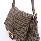 FENDI Mamma Baguette Zucchino Canvas & Leather Shoulder bag in Brown 8BR001