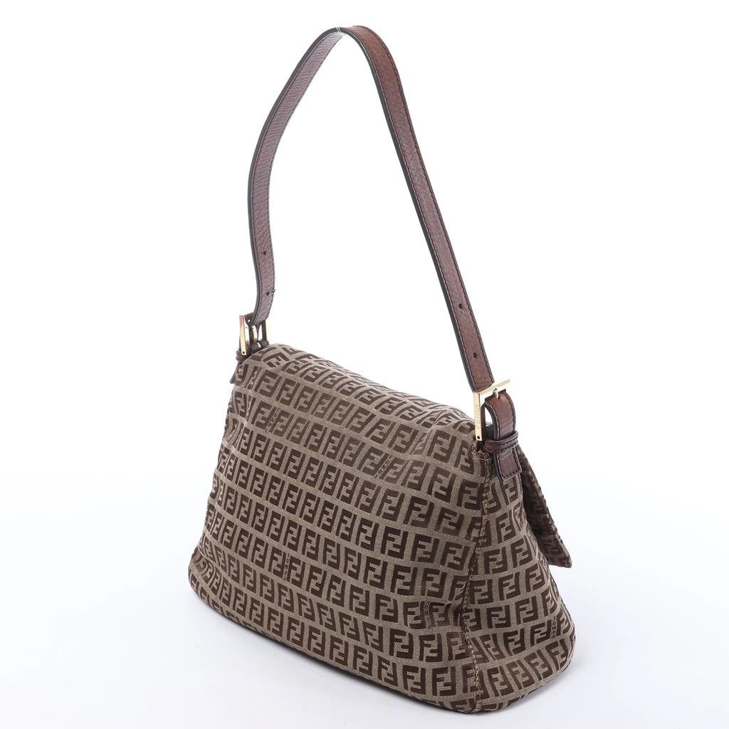 FENDI Mamma Baguette Zucchino Canvas & Leather Shoulder bag in Brown 8BR001
