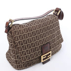 FENDI Mamma Baguette Zucchino Canvas & Leather Shoulder bag in Brown 8BR001