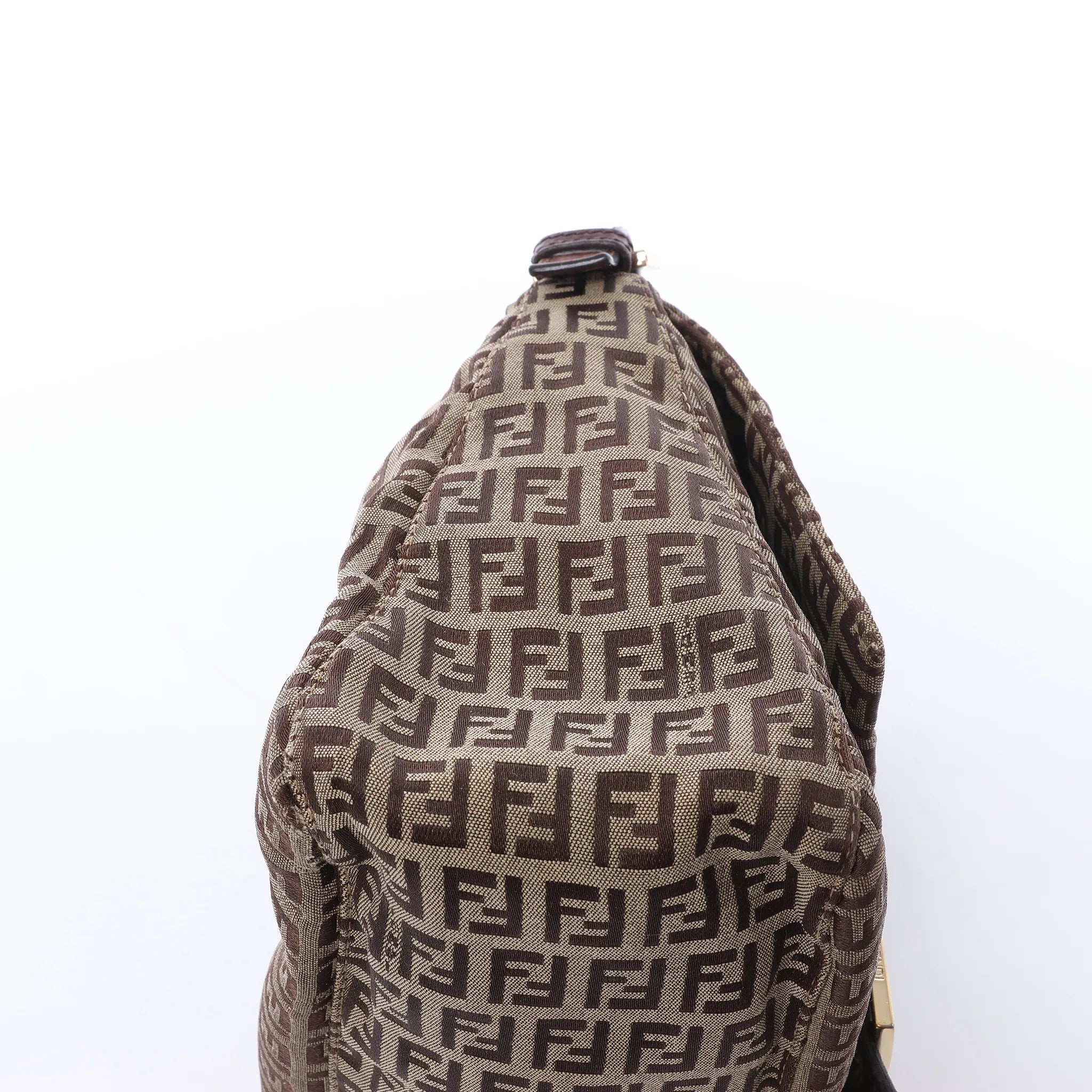 FENDI Mamma Baguette Zucchino Canvas & Leather Shoulder bag in Brown 8BR001
