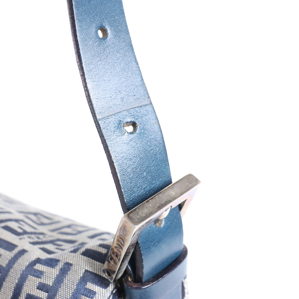 FENDI Mamma Baguette Zucchino Canvas & Leather Shoulder bag in Navy Blue x Gray 26325