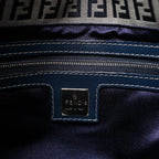 FENDI Mamma Baguette Zucchino Canvas & Leather Shoulder bag in Navy Blue x Gray 26325