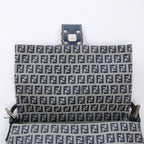 FENDI Mamma Baguette Zucchino Canvas & Leather Shoulder bag in Navy Blue x Gray 26325