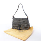 FENDI Mamma Baguette Zucchino Canvas & Leather Shoulder bag in Navy Blue x Gray 26325