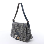 FENDI Mamma Baguette Zucchino Canvas & Leather Shoulder bag in Navy Blue x Gray 26325