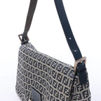 FENDI Mamma Baguette Zucchino Canvas & Leather Shoulder bag in Navy Blue x Gray 26325