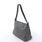 FENDI Mamma Baguette Zucchino Canvas & Leather Shoulder bag in Navy Blue x Gray 26325