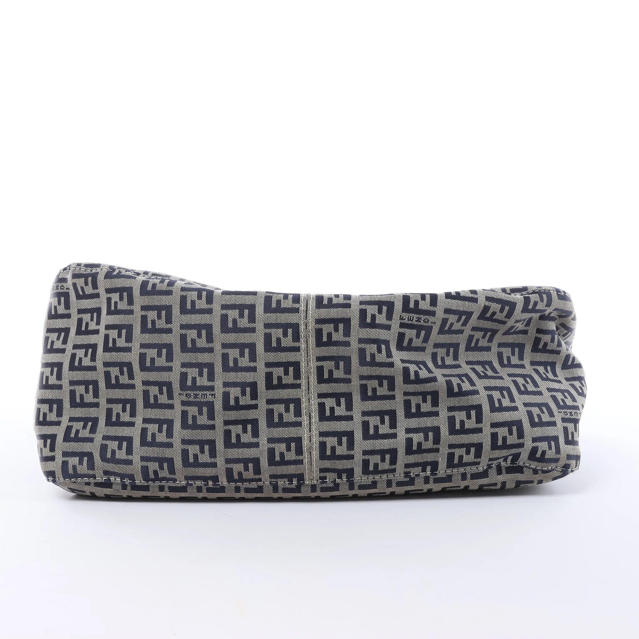 FENDI Mamma Baguette Zucchino Canvas & Leather Shoulder bag in Navy Blue x Gray 26325